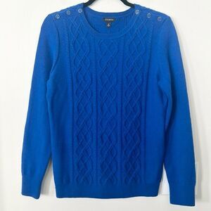 Talbots Cable Knit Lambswool Blue Sweater M